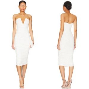 NWT Superdown White Vivienne Ruched Midi Dress Size Small